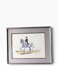 Equestrian Watercolor Painting Of Dressage Rider Signed By The Artist