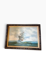 MCM Large Oil On Canvas Of A Sailing Ship
