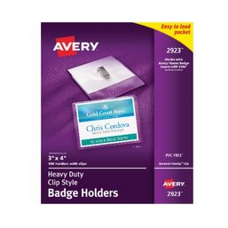 Avery Heavy-duty Clip-style Badge Holders Clear 3' X 4' 100 Count