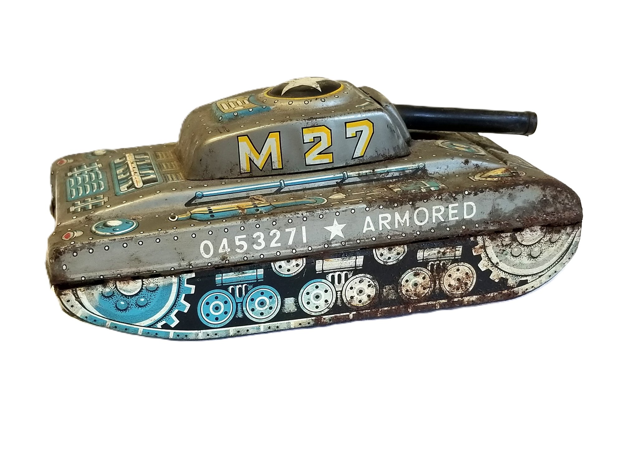 Vintage Utaka Japan Tin Litho Friction U.S. Army M-27 Tank Armored ...