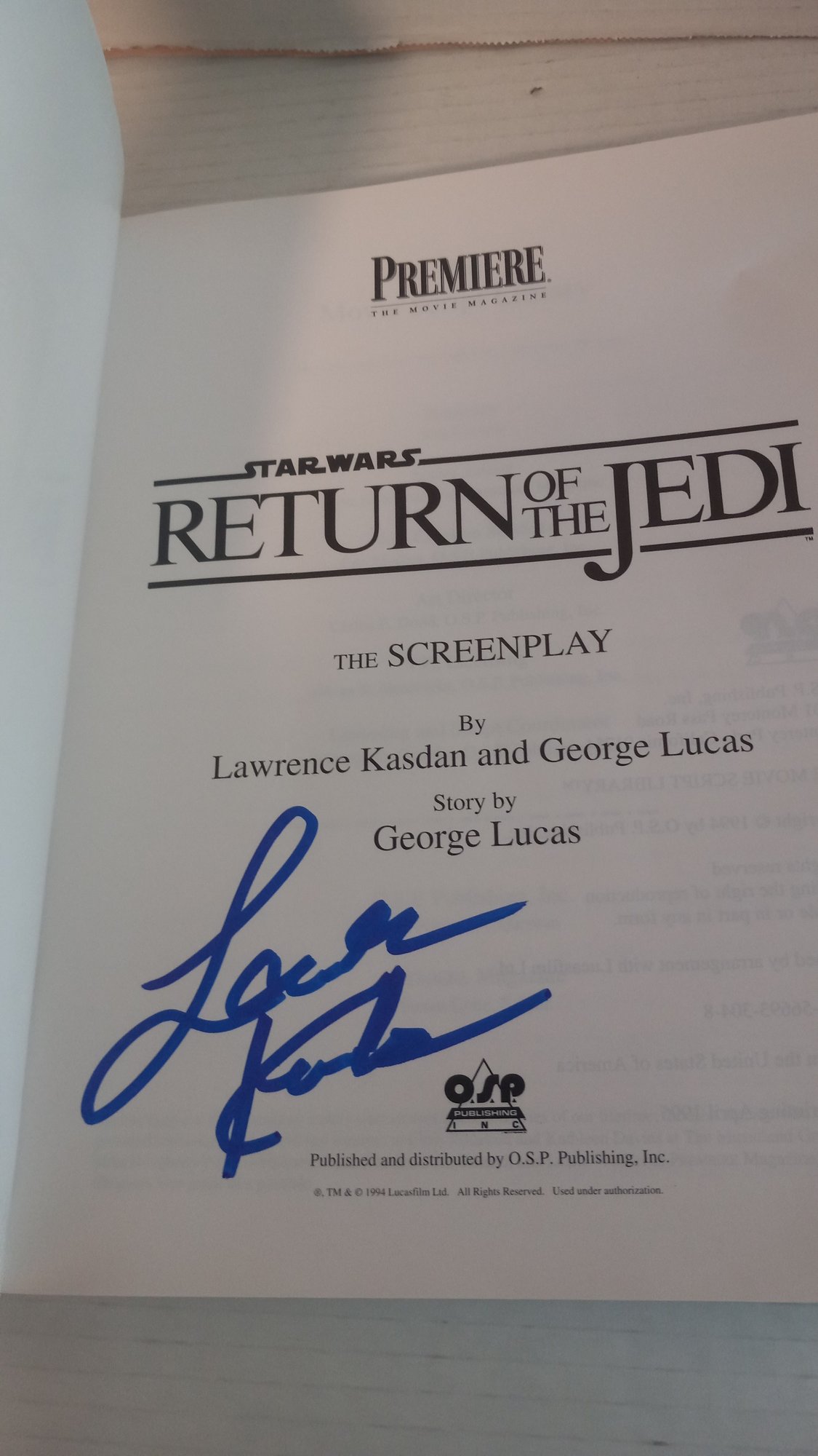 Signed Collectors Edition Star Wars Return Of The Jedi Movie Script ...