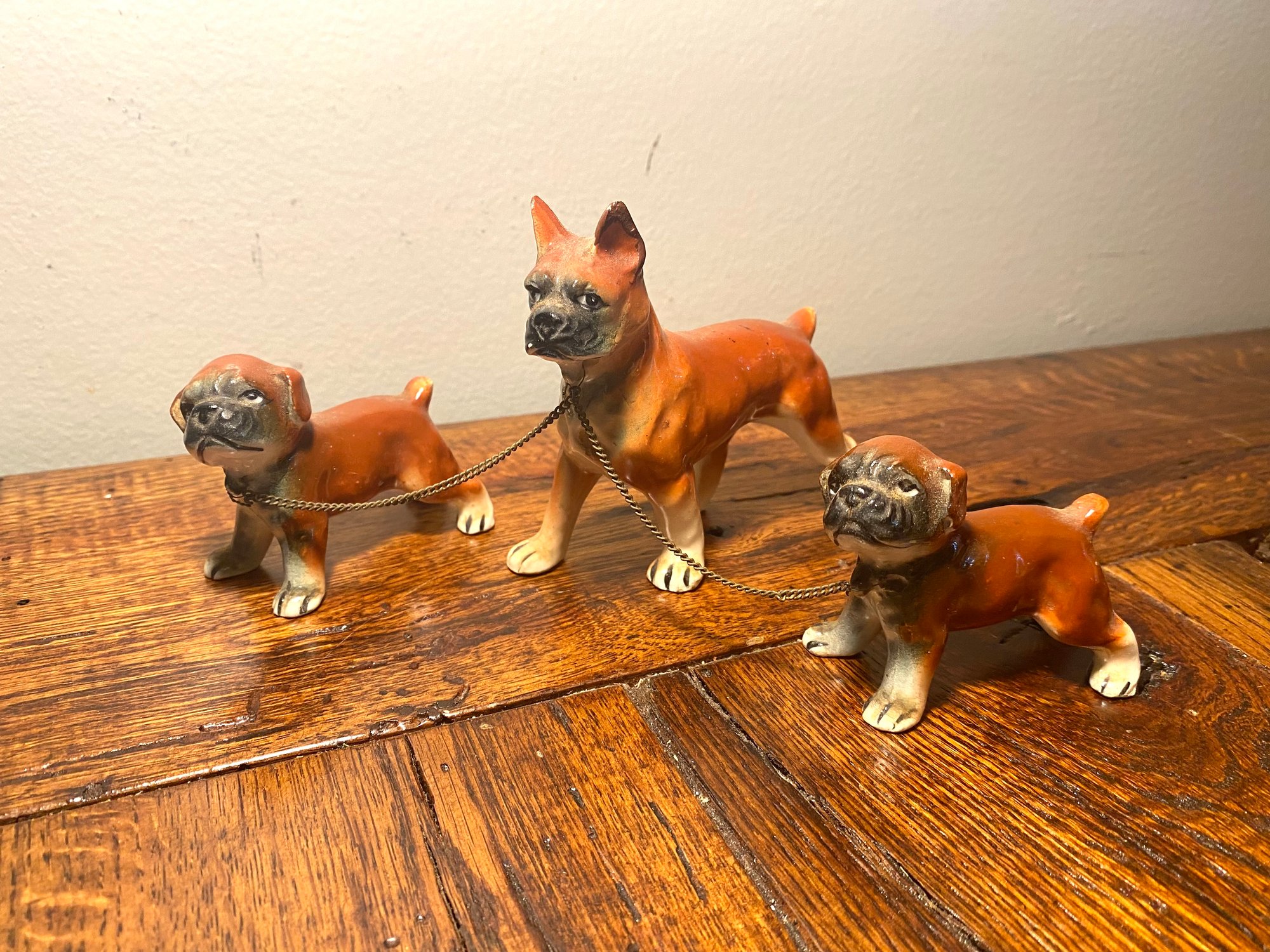 Vintage Boxer Dog With Chained Puppies Japan 16854