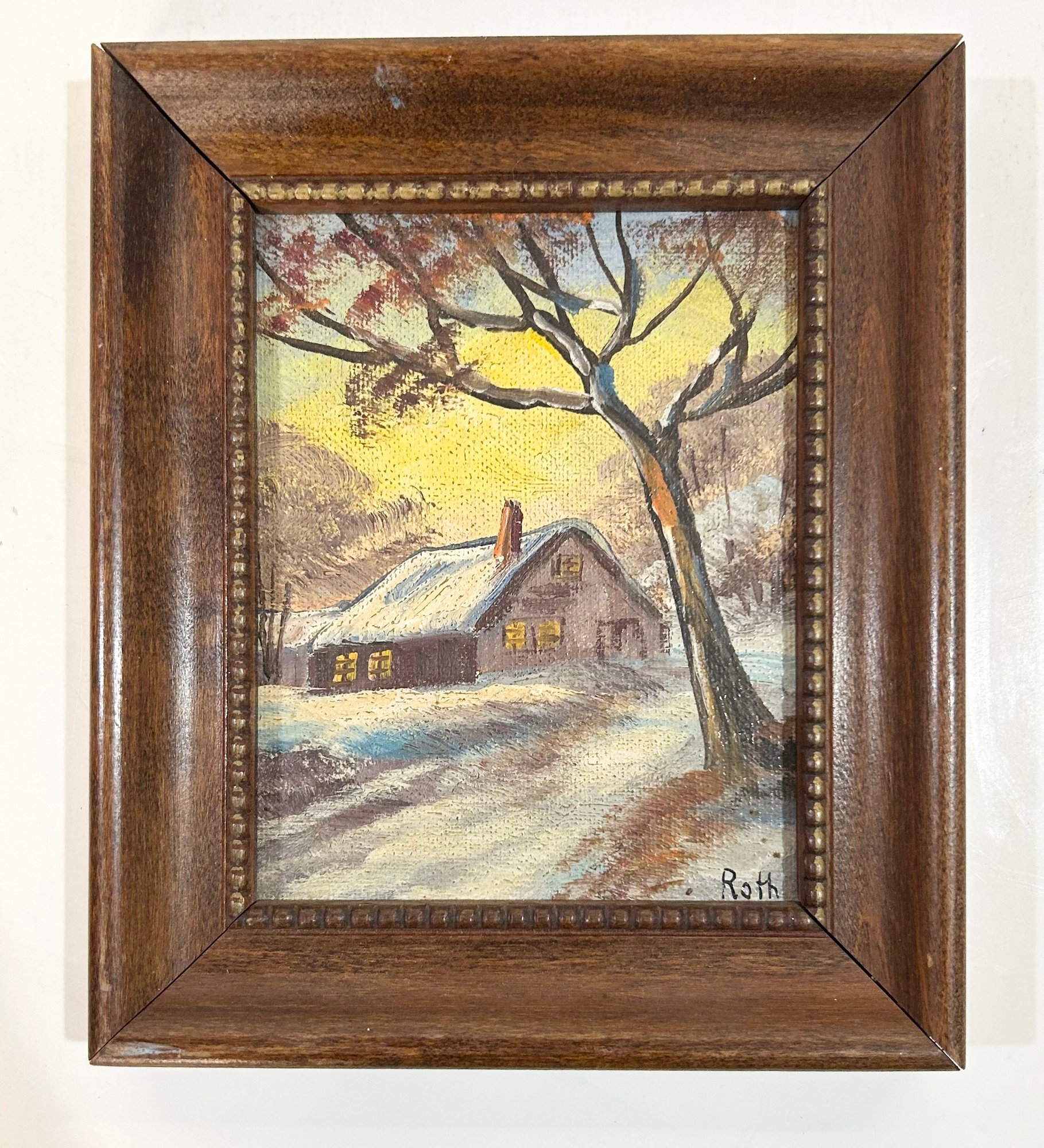 Small Framed Vintage Signed Roth Oil On Board Winter Scene #18534 ...