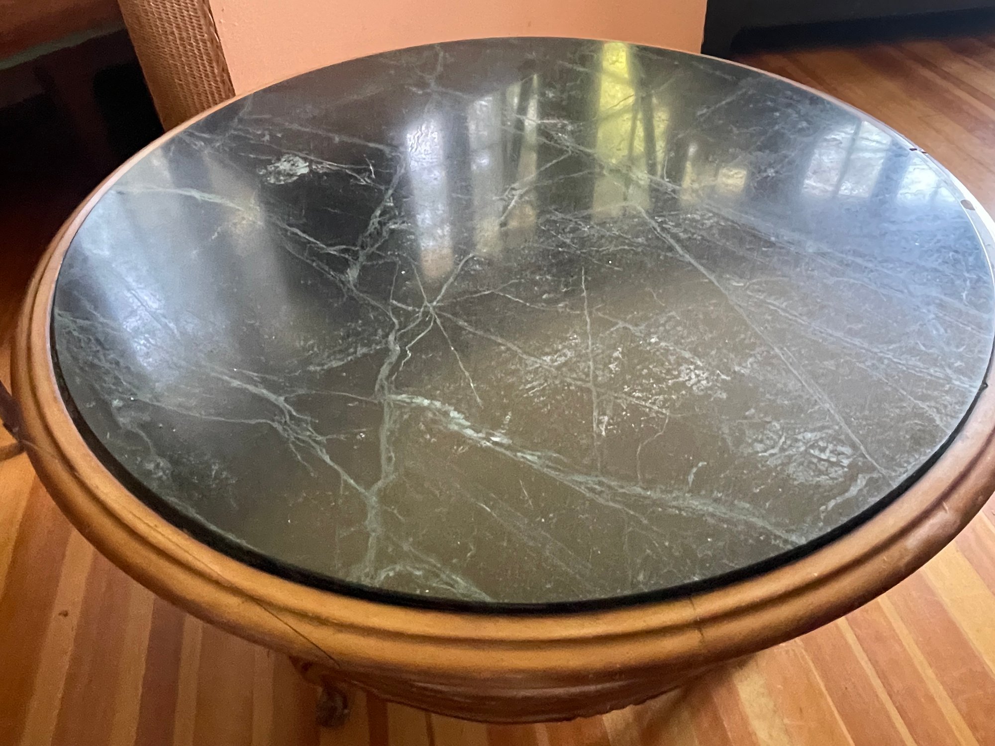 Antique Green Marble Top French Style Carved Wood Green Marble Coffee