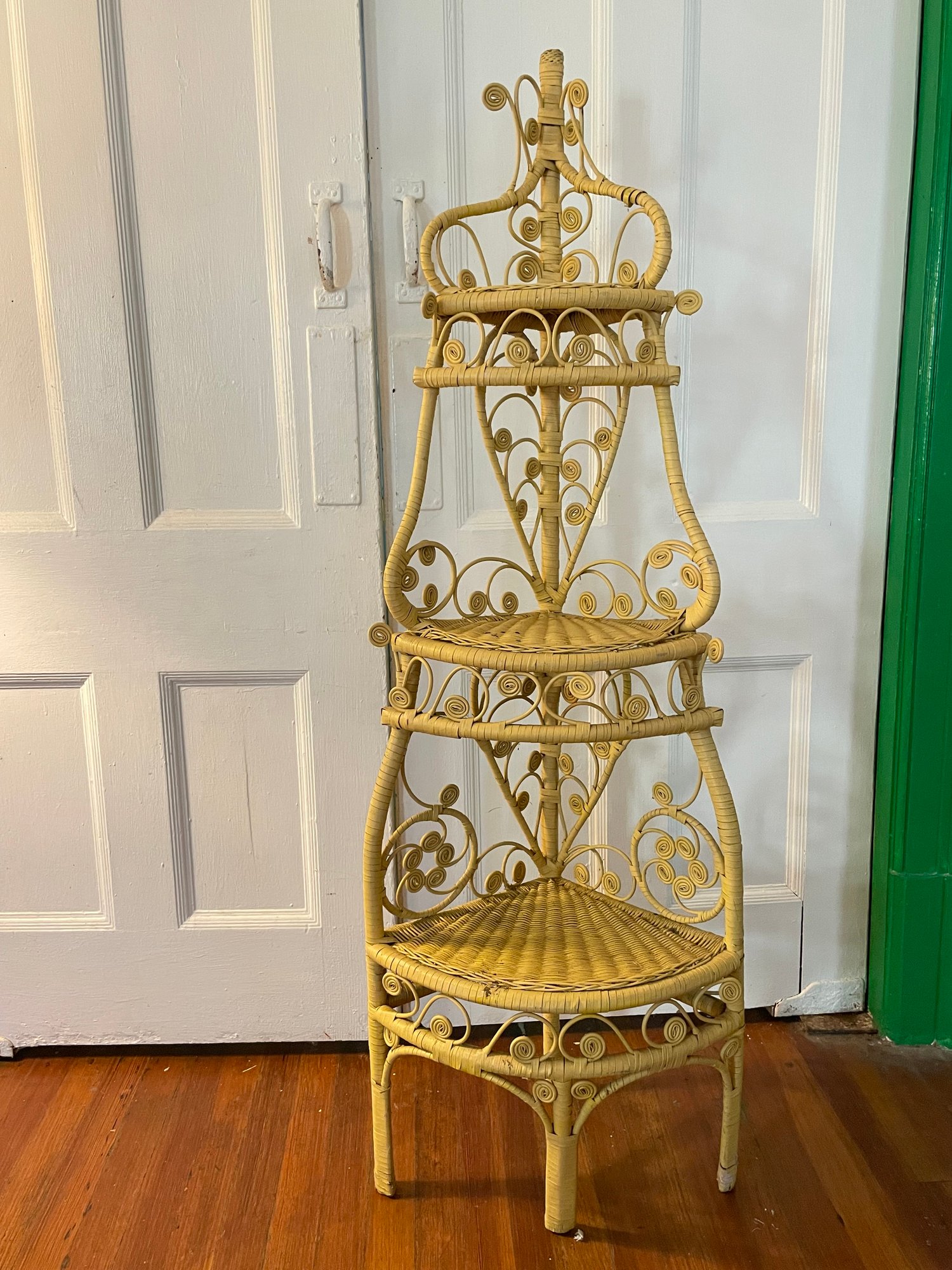 Catskill Yellow Wicker Corner Shelf From The Mess Hall 19530