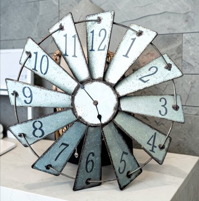 20 Inch Galvanized Metal Indoor Outdoor Windmill Farmhouse Clock ...