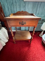 Colonial Style Pine End Table With Shelf And Drawer
