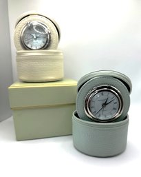 Two Penhaligons, London Travel Clocks In Leather Cases