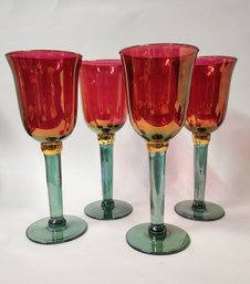 Vintage Iridescent Crystal Stemmed Wine Glasses (Mo)