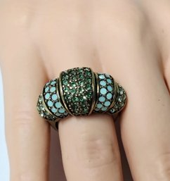 Heidi Daus Tiered Dome Ring Aqua & Emerald Crystals