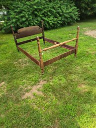 Vintage Full Size Wooden Low Poster Bed Frame