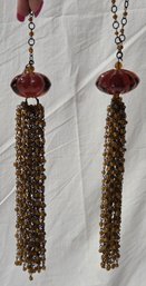 Very Nice Possibly AVON Red Stone And Beaded Wired Tassels