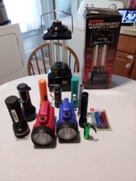 Lot Of 12 Flashlights And Fluorescent Safety Lite