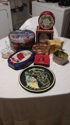 Walt Disney World Tray With Miscellaneous Holiday Tins And Boxes And One Basket