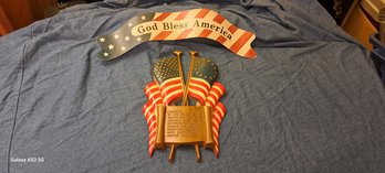 Metal Flag Plaque With God Bless America Sign