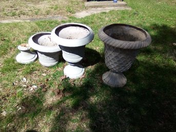 A Lot Of Three Urns One Broken At The Base