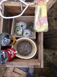 Two Cans A Box And A Pail Full Of Nails Plus Two Miscellaneous Items