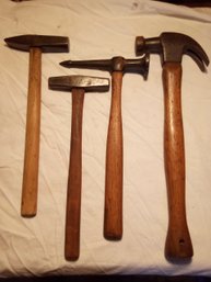 2 Tack Hammers 1 Claw Hammer 1 Vintage Mechanic Hammer