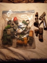 Lot Of Garden Hose Attachments Adapters And One Nozzle Some Brass