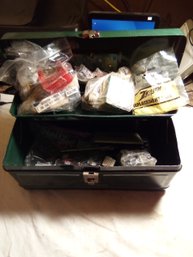 Vintage Metal Toolbox With Vintage Miscellaneous Parts Inside