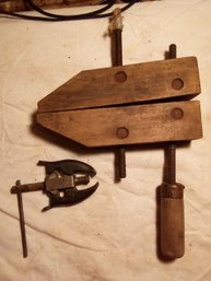 Lot Of 2 Vintage Clamps One Wood One Metal