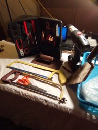 Craftsman Drill With Battery 2 Hacksaws Roadside Kit And Two Old Tools