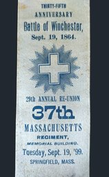 1899 Civil War 37th Massachusetts Infantry Regiment 35th Anniversary Battle Of Winchester 29th Reunion Ribbon