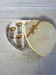 D'moda Gold Rimed Italian Shot Glasses In A Heart Shaped Box