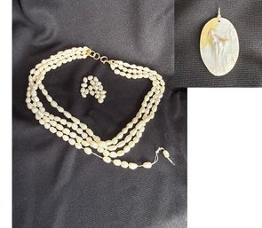 Multistrand Baroque Freshwater Pearl Necklace For Repair & M-O-P Pendant