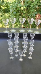 Vintage Cut Glass Wine And Cordial Glasses