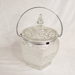 Vintage Ice Bucket Anchor Hocking Wexford Glass With Lid & Handle