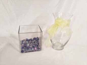 Two Glass Vases With Glass Pebbles