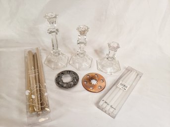 Assortment Of Candlesticks And Taper Candles & Jar Accessories