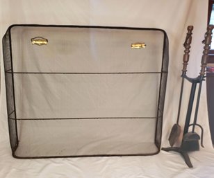 Vintage Fireplace Screen Rounded Corner Mesh Screen With Fireplace Tools
