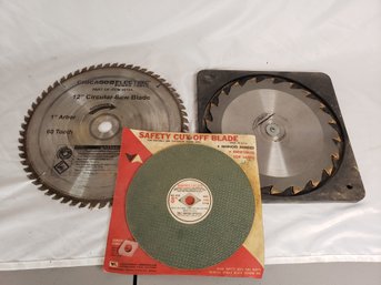 3pc Assortment Of Saw Blades 8' Masonry  Cutoff, 12' Blade And 7 1/4' Blade