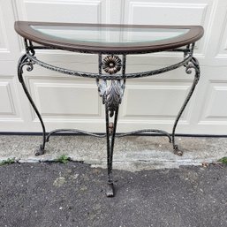 Wrought Iron Style Glass Top Semi-circle Table Textured Top