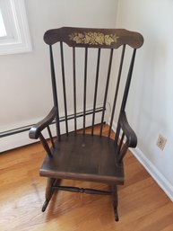 Vintage Wooden Rocking Chair With Floral Motif