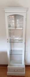 Custom Made White Painted Wood Curio Cabinet With Glass Shelving