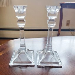Vintage Pair Of Cut Glass Candlestick Holders
