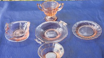 Collection Of Vintage Pink Depression Glass
