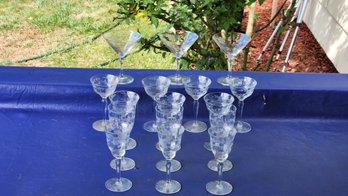 Collection Of Vintage Etched Glass Glassware