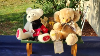 Wooden Bear Bench And 2 Stuff Bear