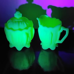 Fenton Uranium Custard Glass Cream And Sugar Set