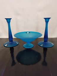 Vintage Westmoreland Satin Blue Centerpiece Set