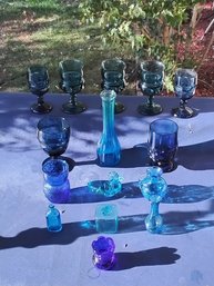 Collection Of Vintage Blue Glass