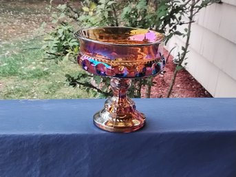 Iridescent Amber Glass Candy Dish