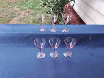 6 Vintage Pink Depression Wine Glasses