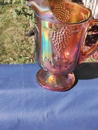 Vintage Iridescent Amber Carnival Glass Water Pitcher