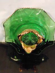 Vintage Green And Gold Centerpiece Bowl
