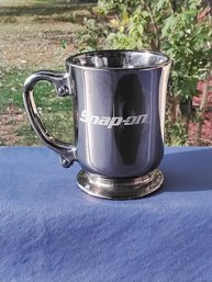 Silver Tone Snap On Glass Coffee Mug
